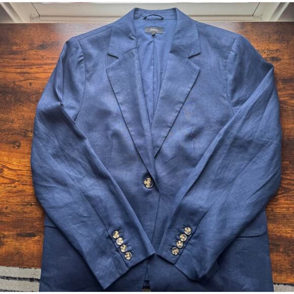 *Never Worn* Quince Women's Navy Blue 100% European Linen Structured Blazer - L - Picture 2 of 8